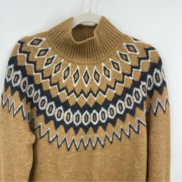 Gap Fair Isle mini Sweater knit Dress, tan gray white Sz M mock neck long sleeve - Picture 2 of 8